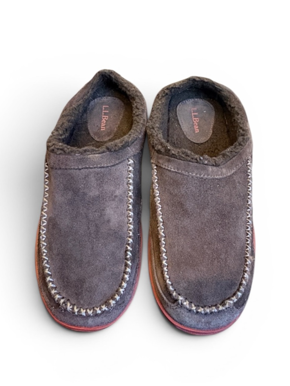 LL Bean Mountain Slipper Scuff Men’s 9 Brown Suede Fleece Lined Mules